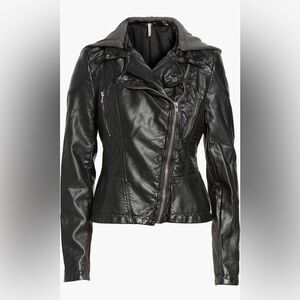 Free People Faux Leather Moto Jacket 🖤 Hooded | Size 4 | Never Worn